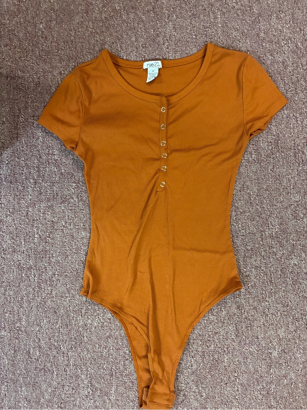 Rue21 Girls' Rust Orange Ribbed Short-Sleeve One-Piece Bodysuit with Snap Front